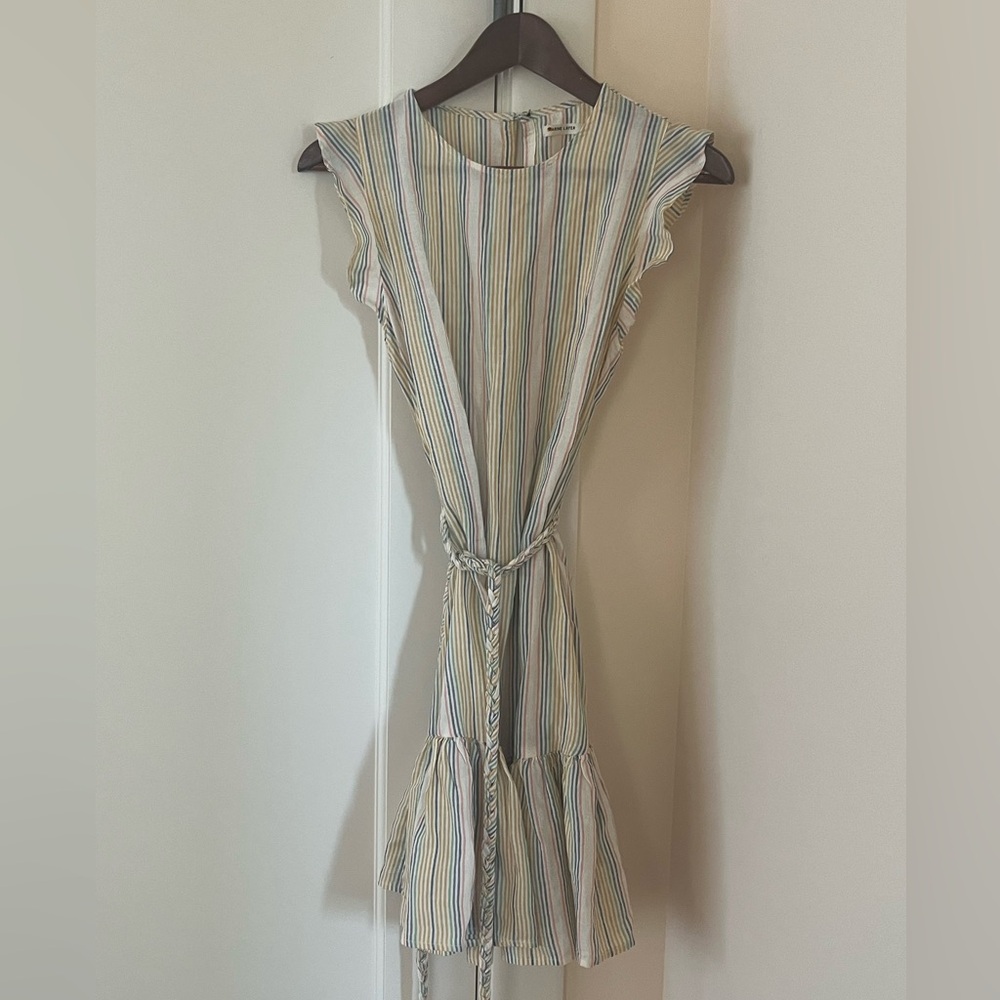 Marine Layer Womans size XS Laney Mini Dress Beachy Stripe Beige Linen Blend